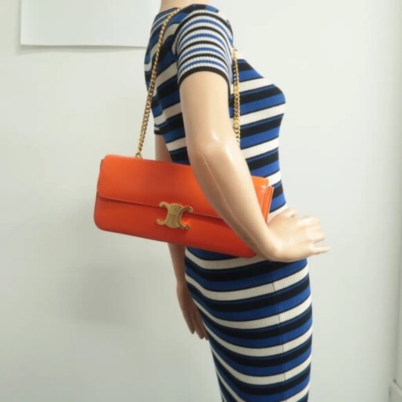 Celine Orange Shoulder Bag with Gold Chain - Picture 11 of 11